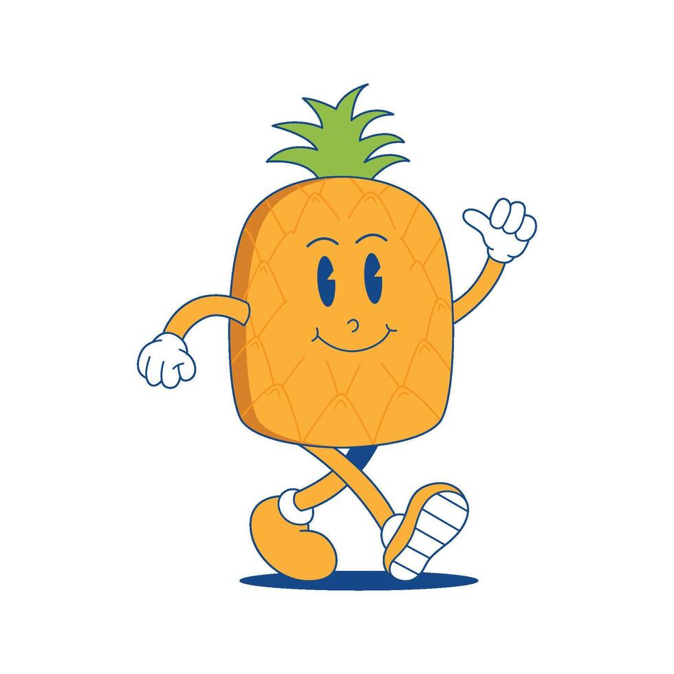 piña retro mascota. gracioso dibujos animados personaje de piña. vector