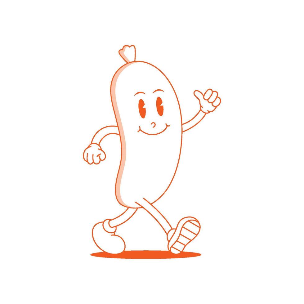 Sausage Retro Mascot. Funny cartoon character of Sausage vector