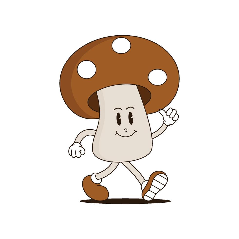 Mushroom Retro Mascot. Funny cartoon character of Mushroom. vector