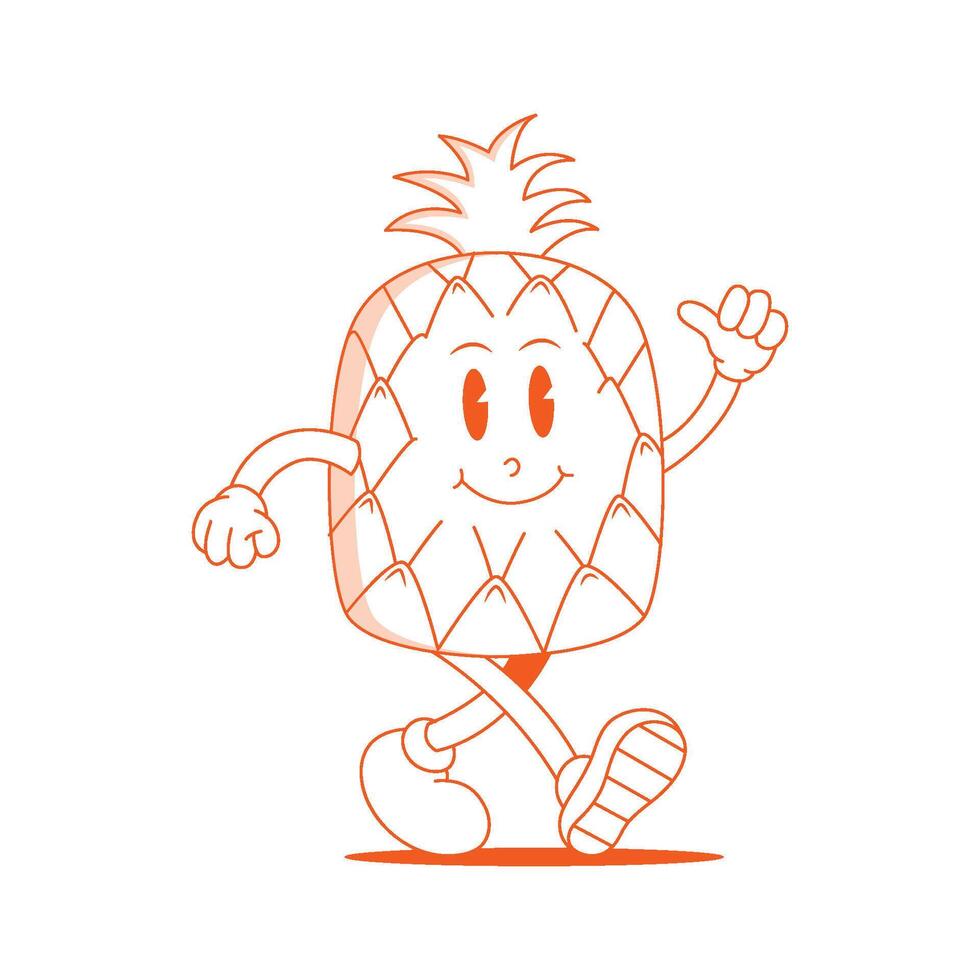 Pineapple Retro Mascot. Funny cartoon character of Pineapple. vector
