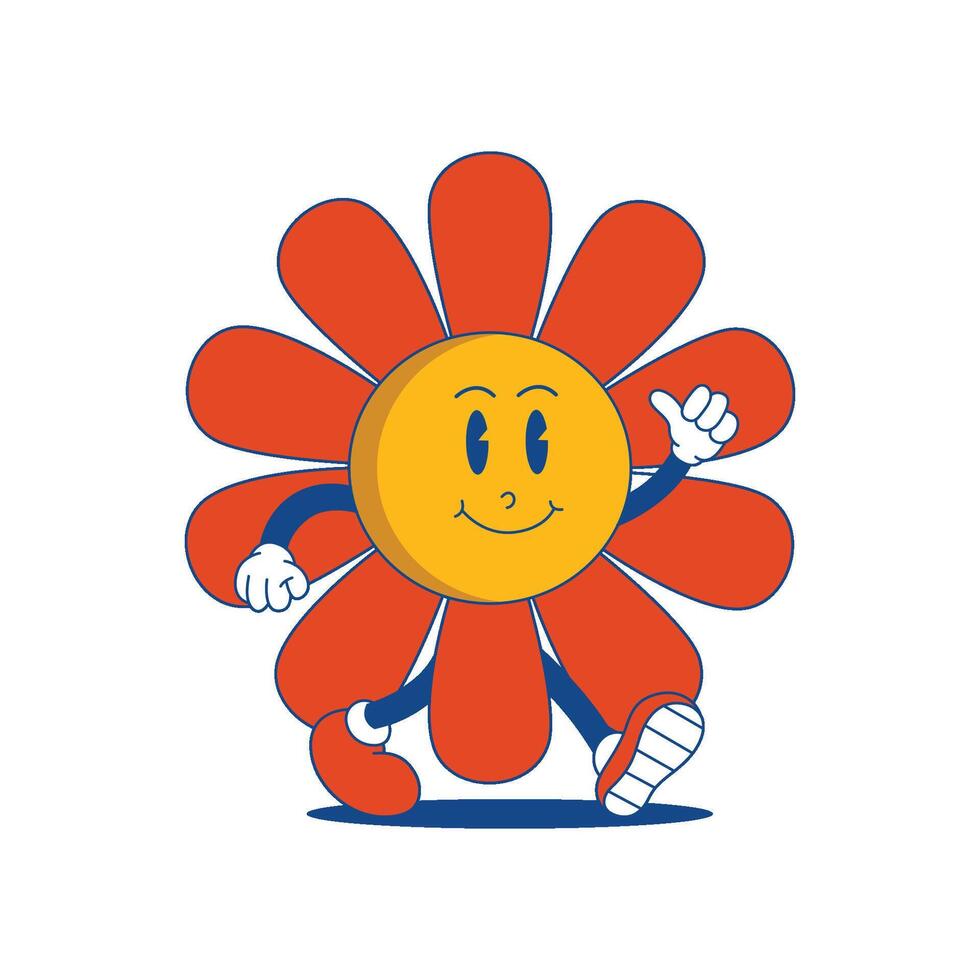 Sunflower Retro Mascot. Funny cartoon character of Sunflower vector