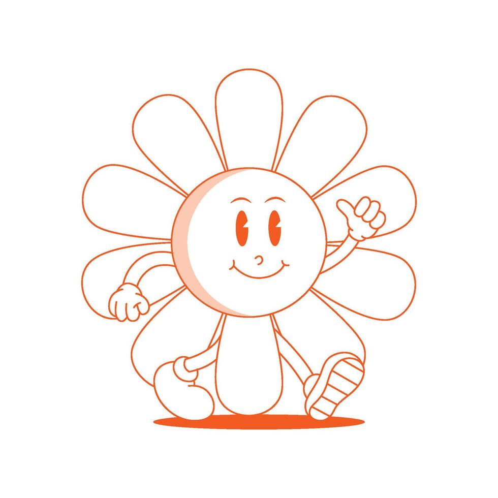 Sunflower Retro Mascot. Funny cartoon character of Sunflower vector