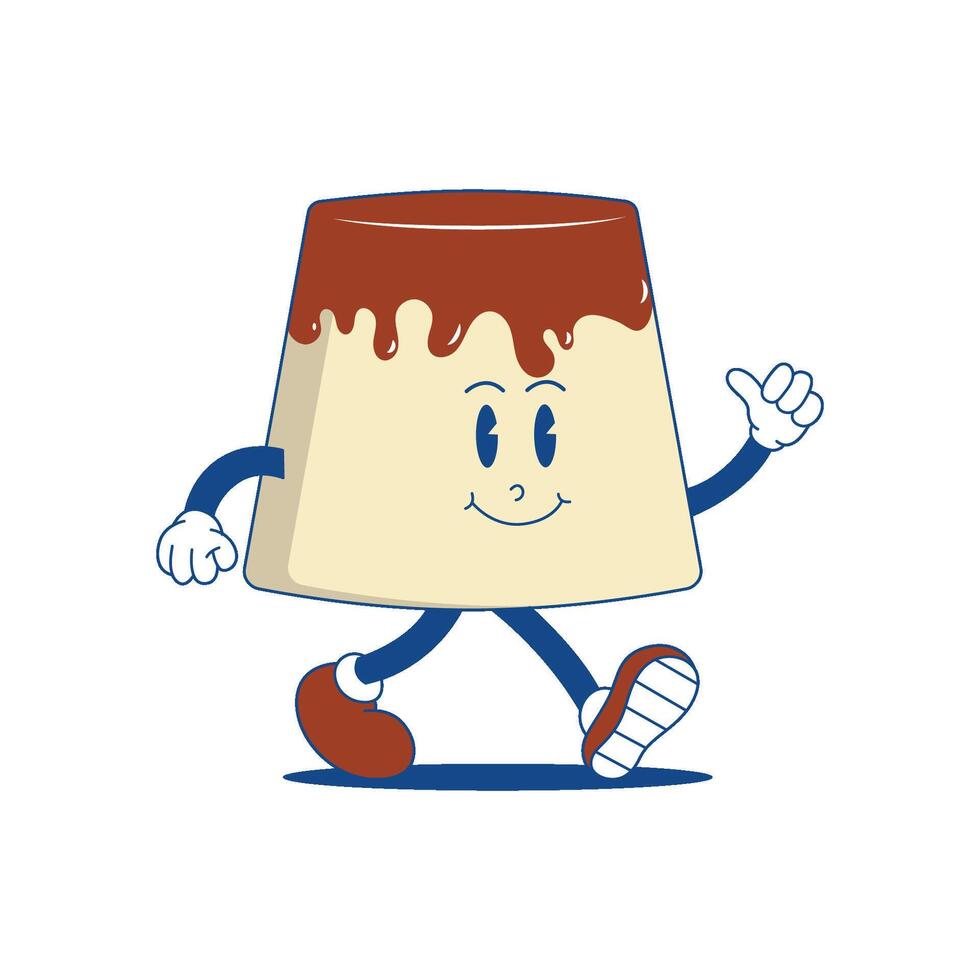 Custard Pudding Retro Mascot. Funny cartoon character of Custard Pudding vector