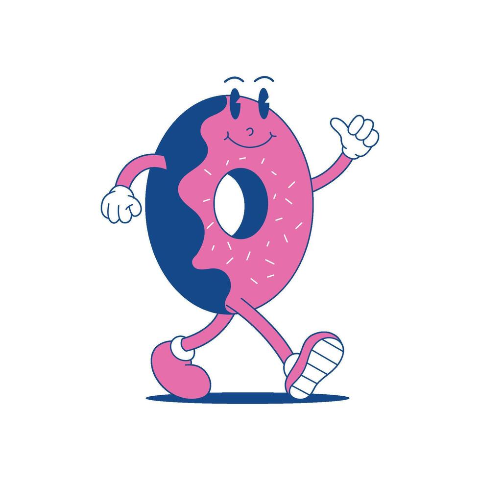 Doughnut Retro Mascot. Funny cartoon character of Doughnut vector