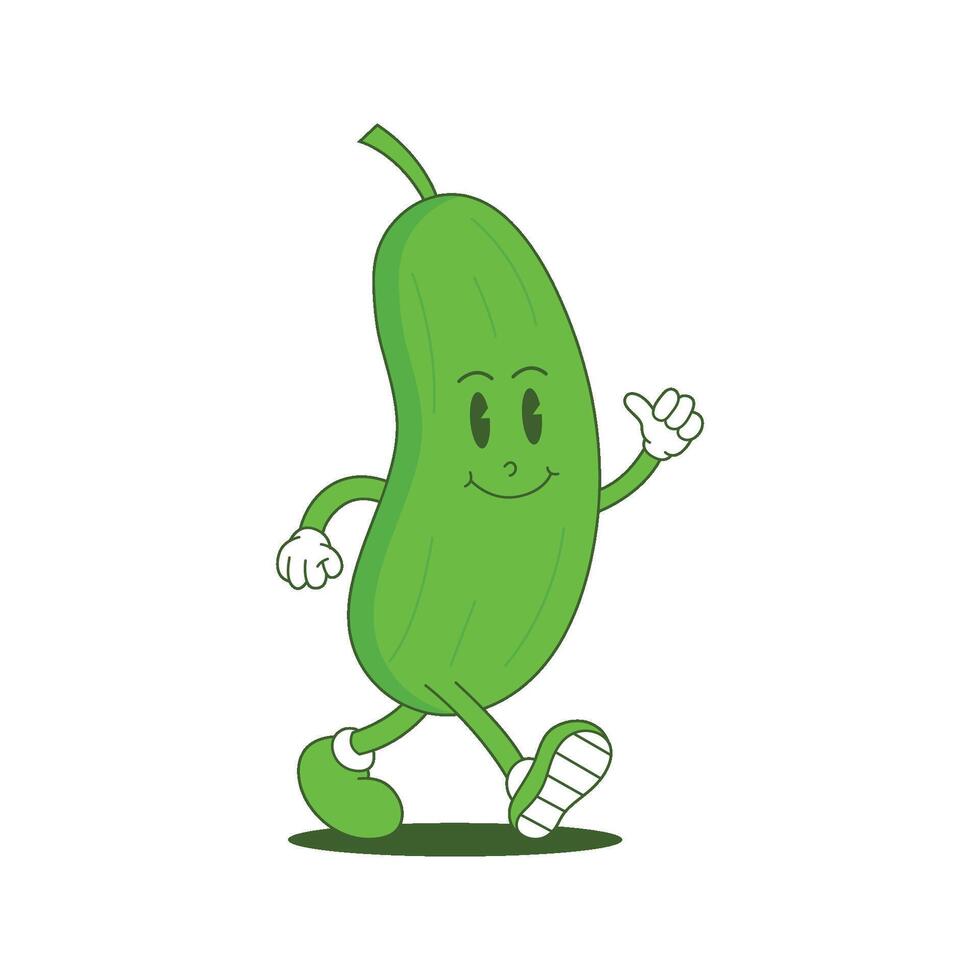 Pepino retro mascota. gracioso dibujos animados personaje de Pepino. vector