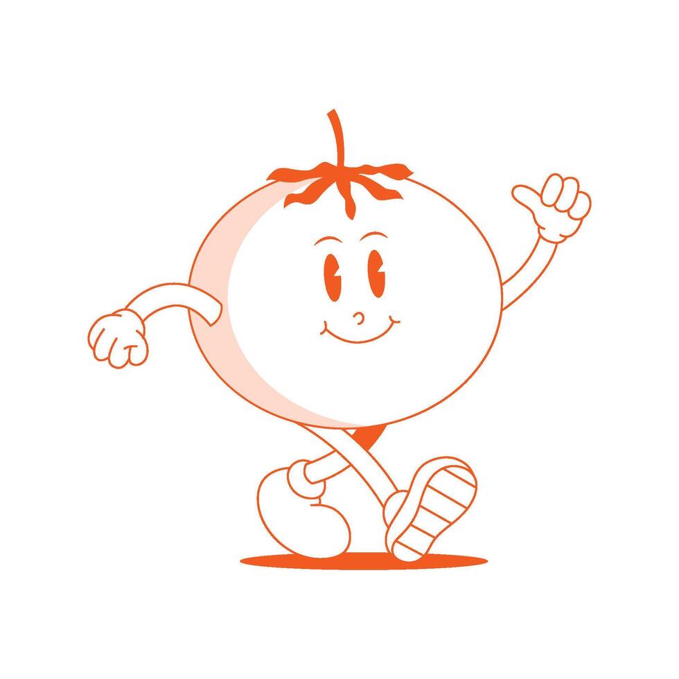 tomate retro mascota. gracioso dibujos animados personaje de tomate. vector