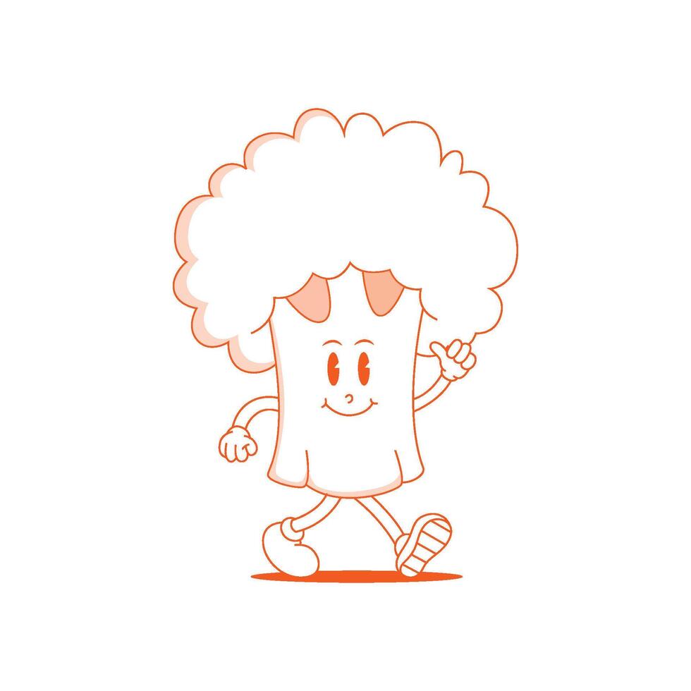 Broccoli Retro Mascot. Funny cartoon character of Broccoli. vector