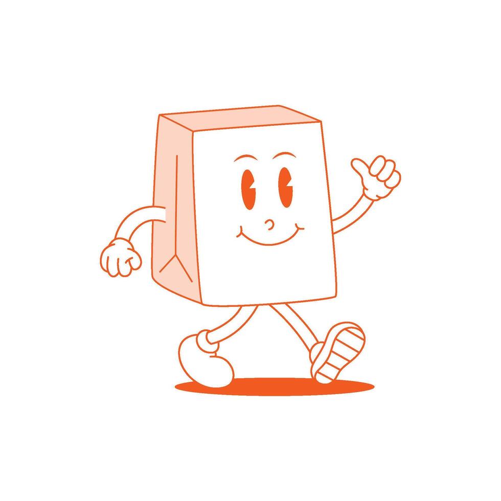 papel bolso retro mascota. gracioso dibujos animados personaje de papel bolso vector