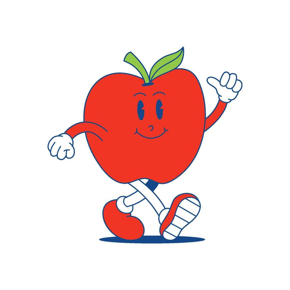 manzana retro mascota. gracioso dibujos animados personaje de manzana. vector