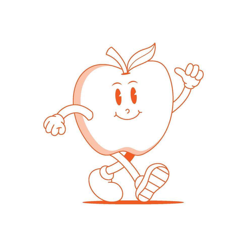 manzana retro mascota. gracioso dibujos animados personaje de manzana. vector