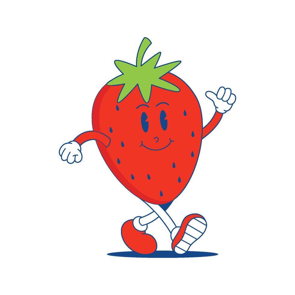 Strawberry Retro Mascot. Funny cartoon character of strawberry. vector