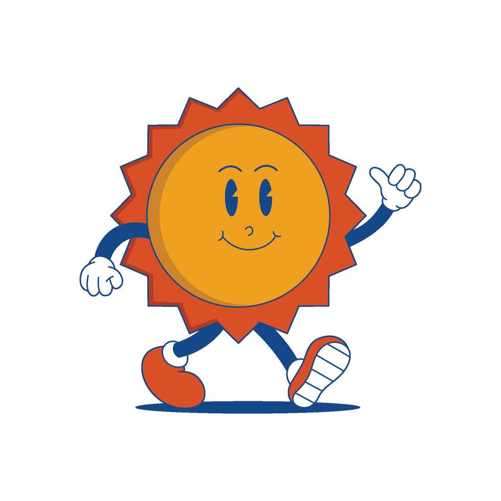 Sun Retro Mascot. Funny cartoon character of Sun vector