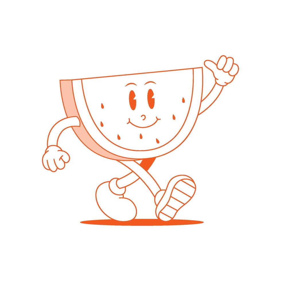 Watermelon Retro Mascot. Funny cartoon character of Watermelon. vector