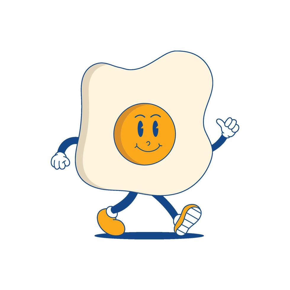 Fried Egg Retro Mascot. Funny cartoon character of Fried egg vector
