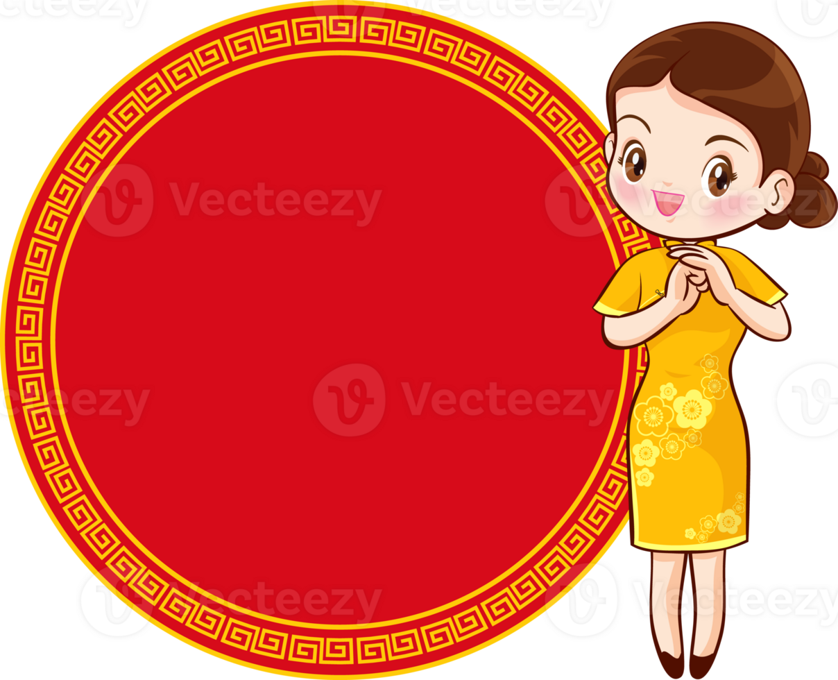 Beautiful chinese woman in traditional gown with signboard presents png