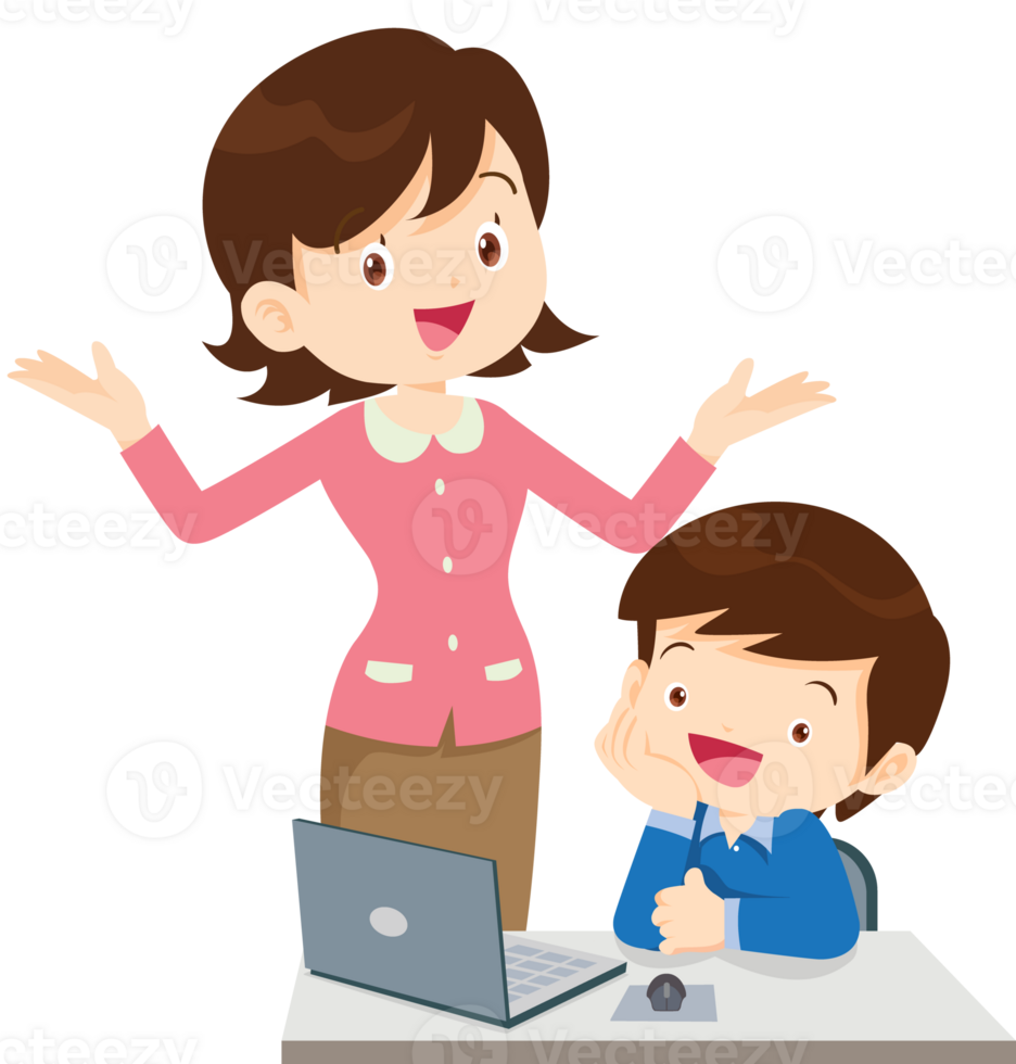 teacher and student learn computer png