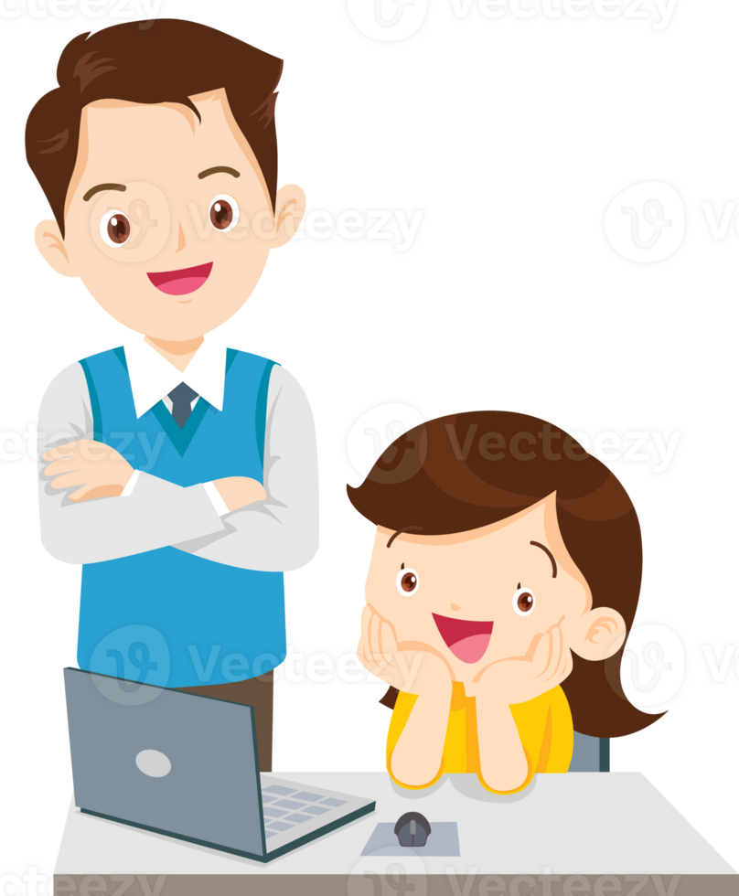 teacher and student learn computer png