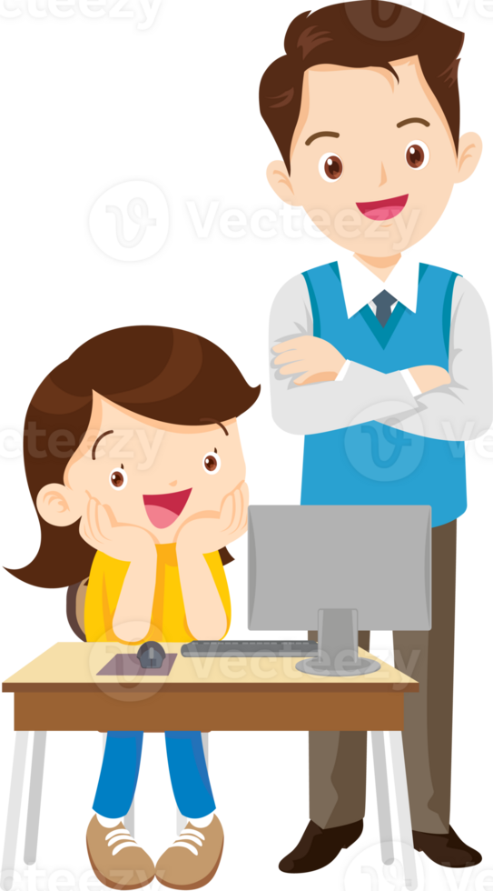 teacher and student learn computer png