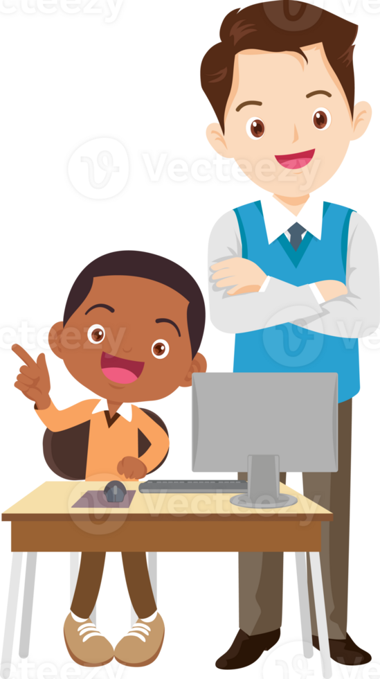 teacher and student learn computer png