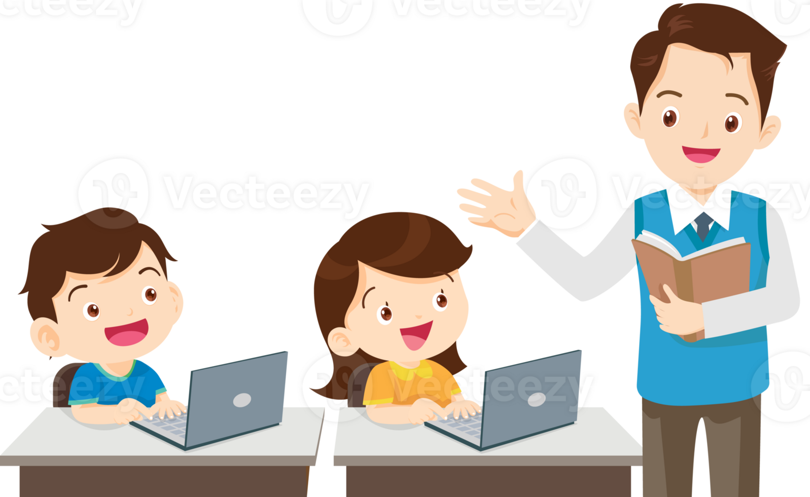 teacher and student learn computer png