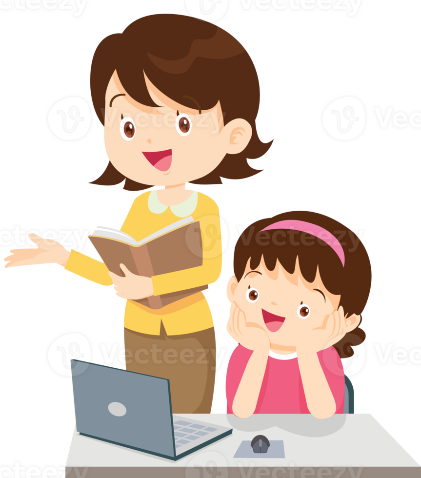 teacher and student learn computer png