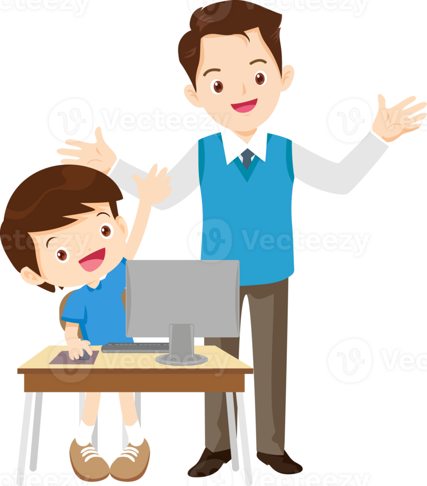 teacher and student learn computer png