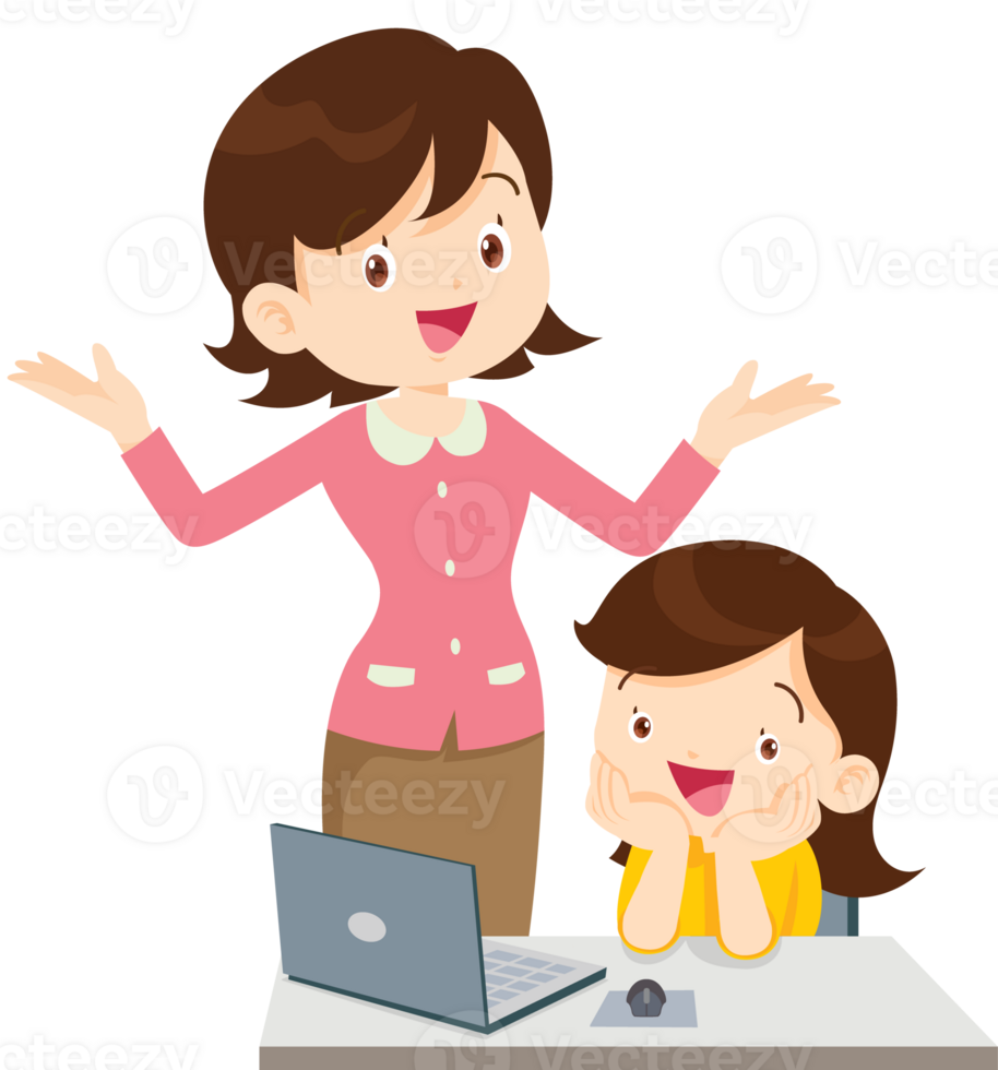 teacher and student learn computer png