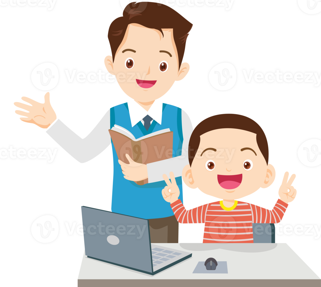 teacher and student learn computer png