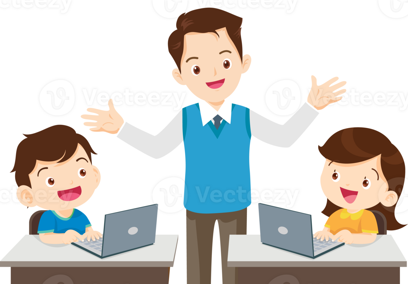 teacher and student learn computer png