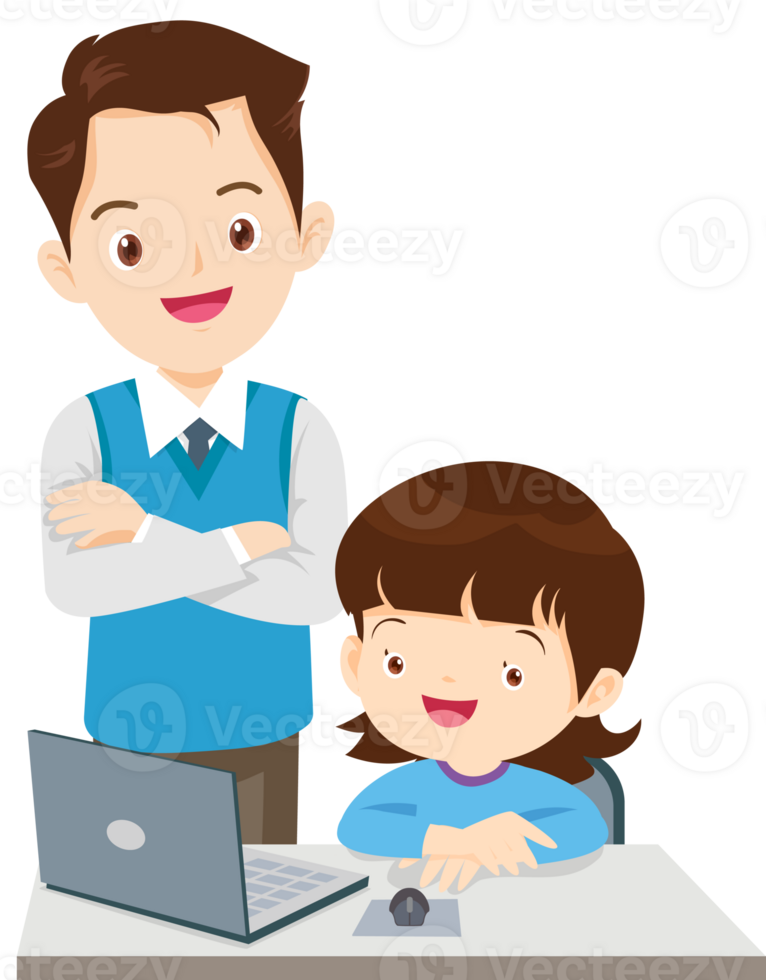 teacher and student learn computer png