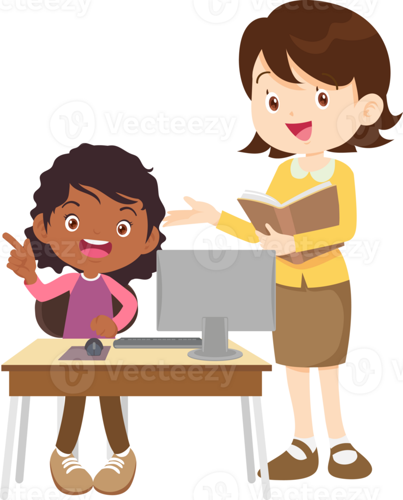 teacher and student learn computer png