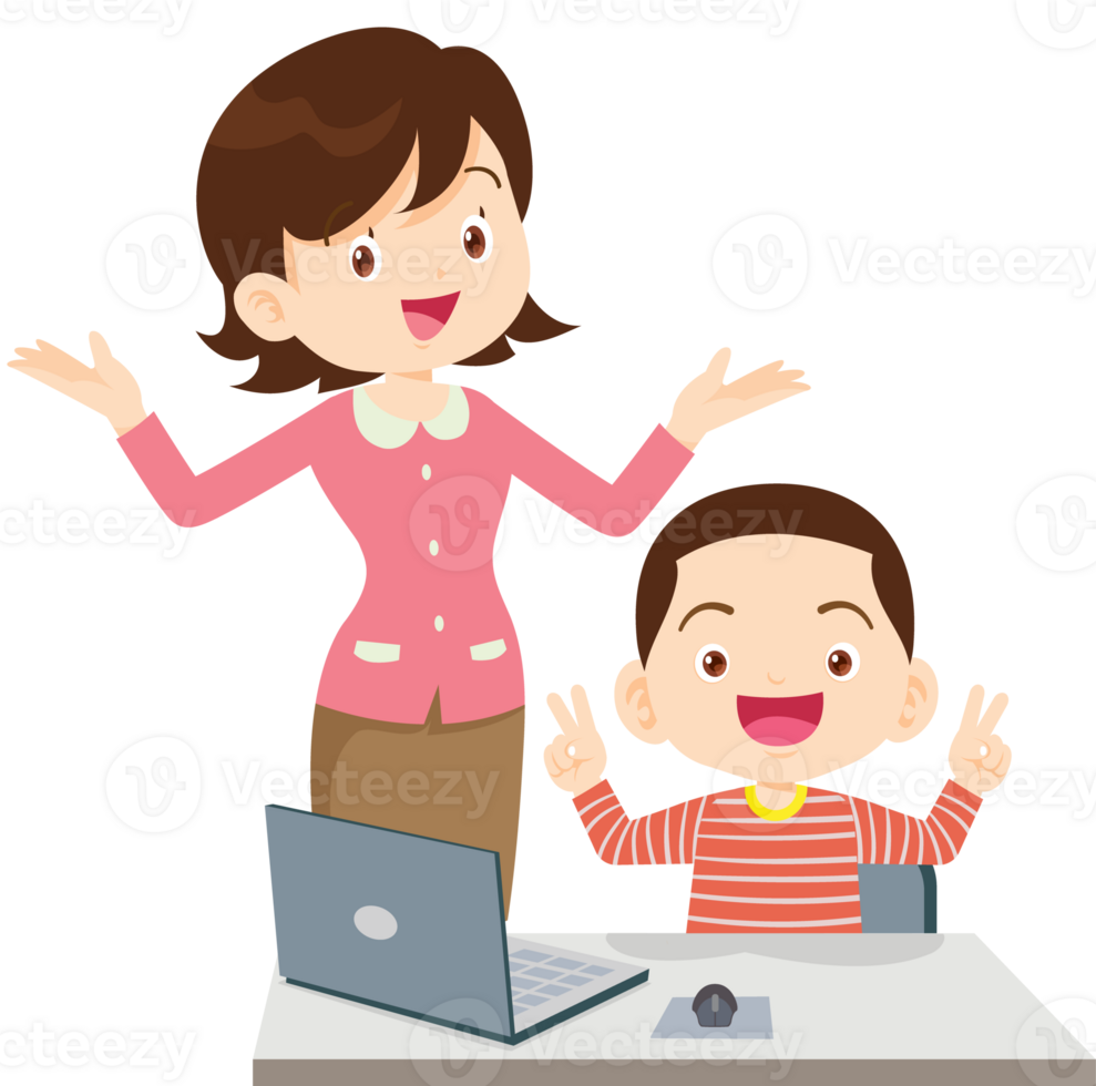teacher and student learn computer png