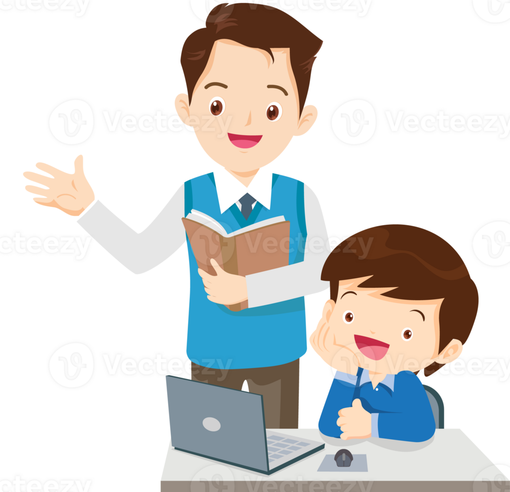 teacher and student learn computer png