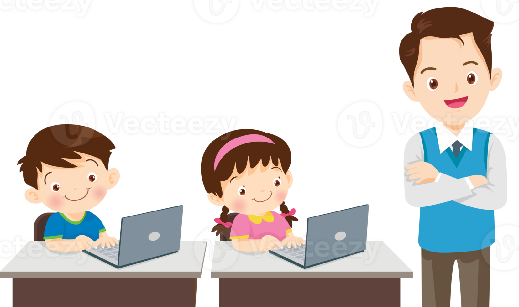 teacher and student learn computer png