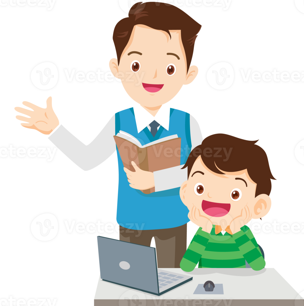 teacher and student learn computer png