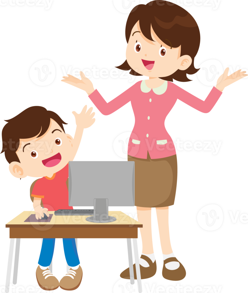 teacher and student learn computer png