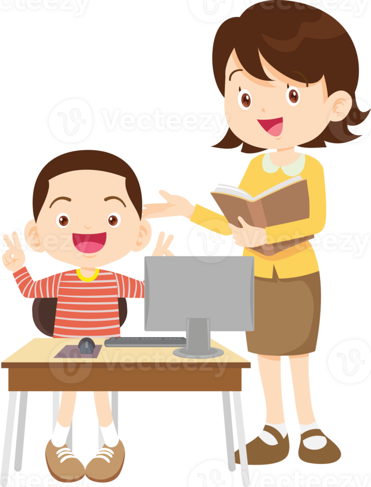 teacher and student learn computer png