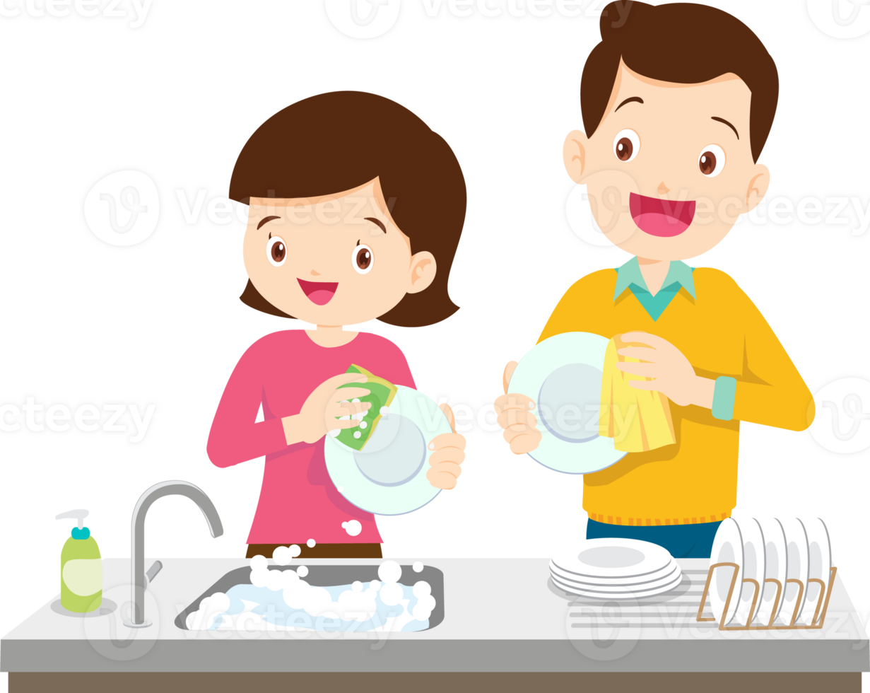 cute people washing dishes png