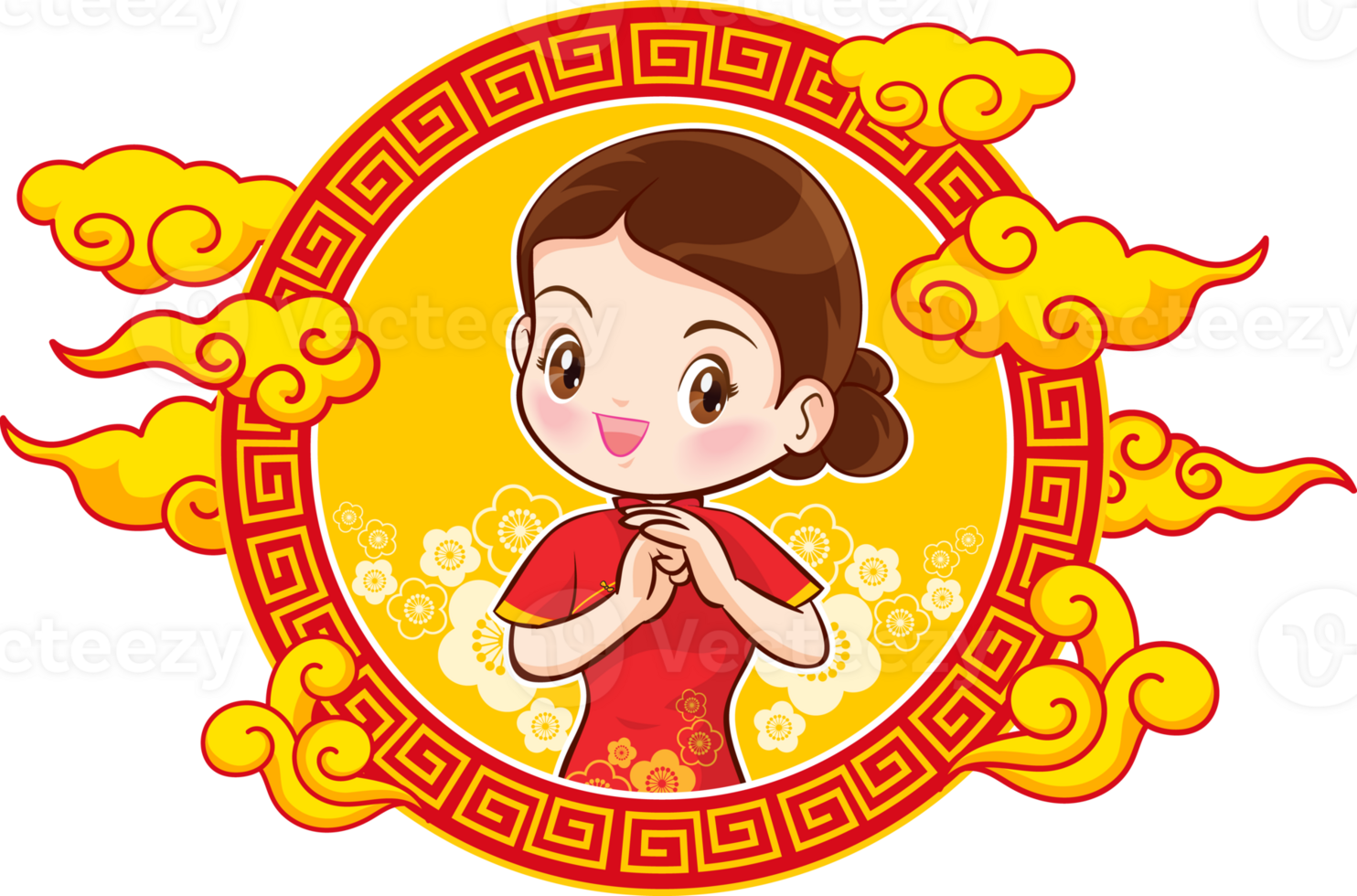 Beautiful chinese woman in traditional gown with signboard presents png