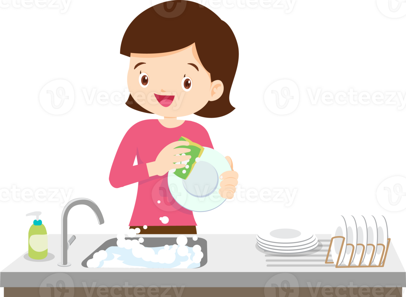 cute people washing dishes png