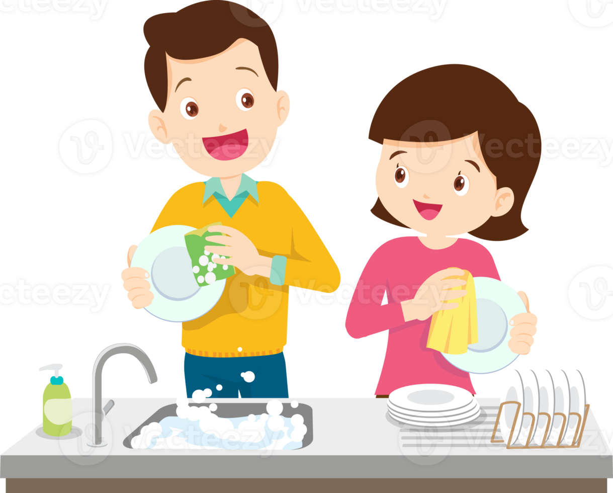 cute people washing dishes png