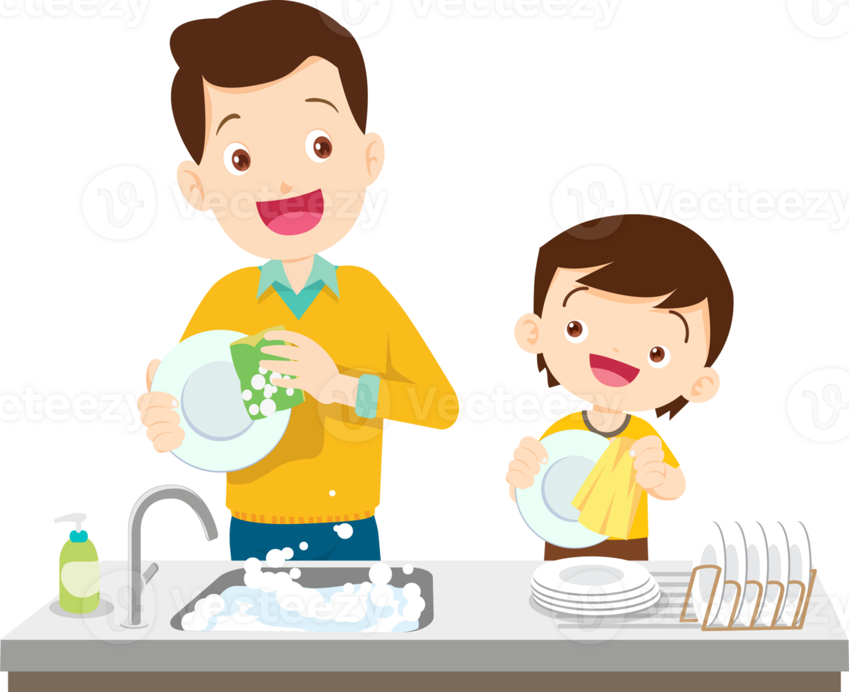 cute people washing dishes png