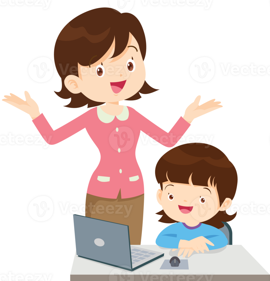 teacher and student learn computer png