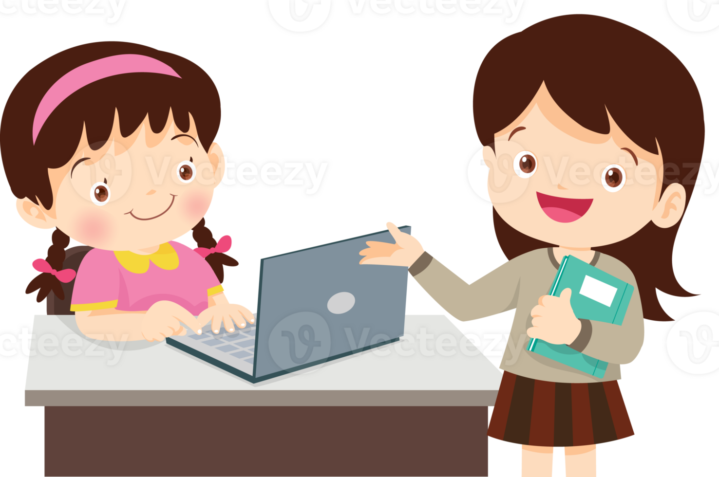 teacher and student learn computer png