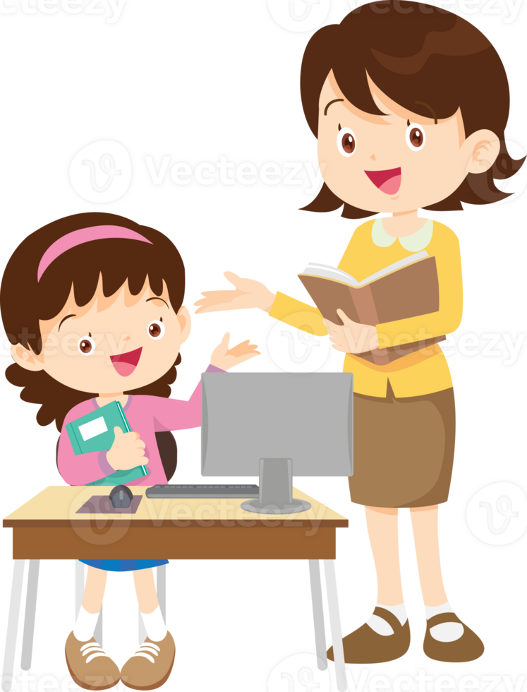teacher and student learn computer png