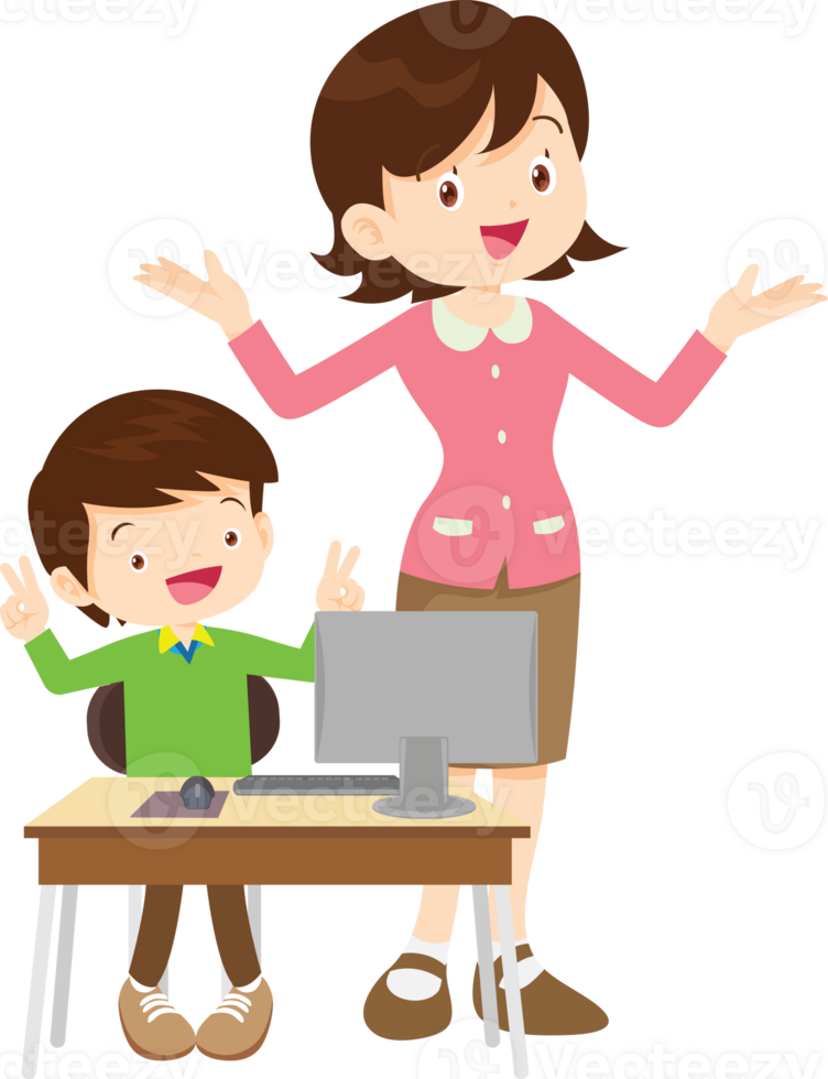 teacher and student learn computer png