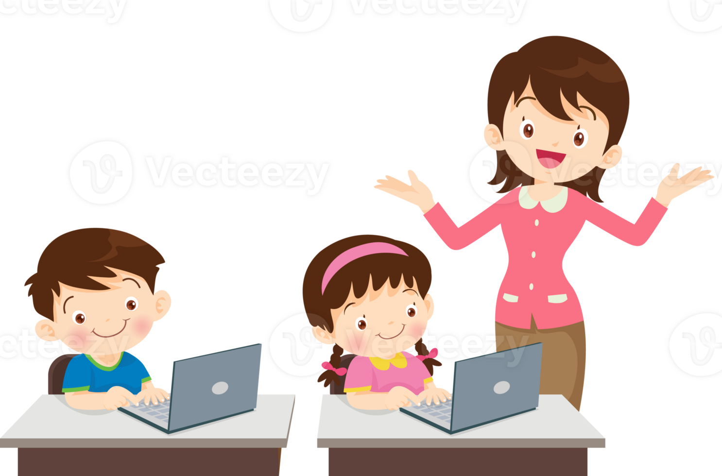 teacher and student learn computer png