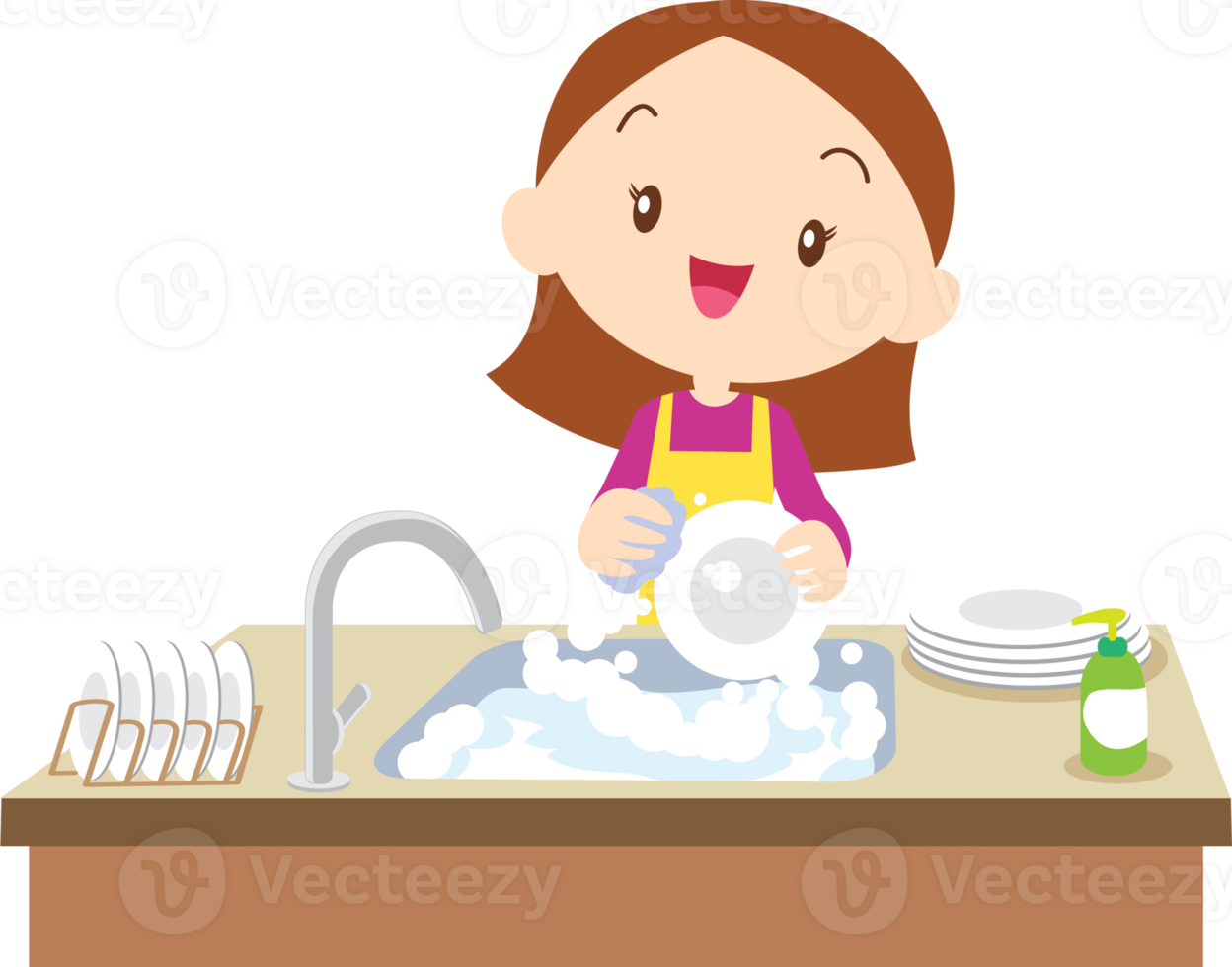 cute people washing dishes png