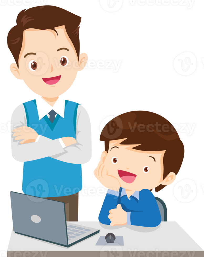 teacher and student learn computer png