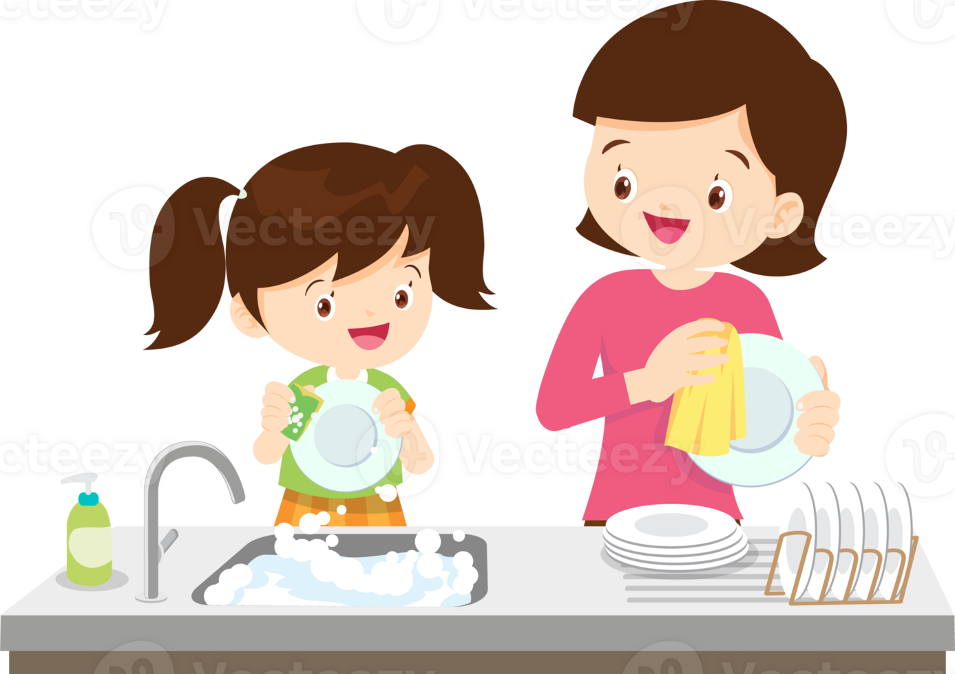 cute people washing dishes png
